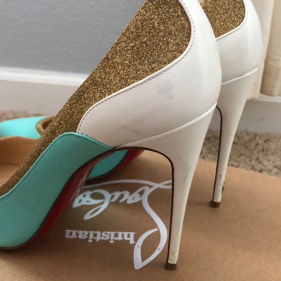 Tucsick Aqua, White, and Gold Louboutins - Picture 4 of 8